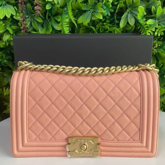 CHANEL Handbags - NIB 100% authentic chanel Le boy old medium in pink peach caviar